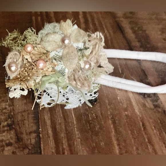 Bohemian Floral Headpiece - Burnt Orange & Cream Organic with Lace & Pearls - Picture 2 of 7